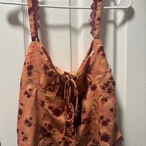 Lulu's Floral Orange and Burgundy Tank Top